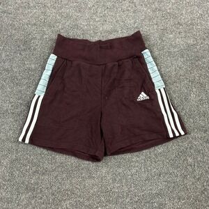 Adidas Shorts Womens Size S Maroon Burgundy Athletic Fleece 3 Stripe Pockets